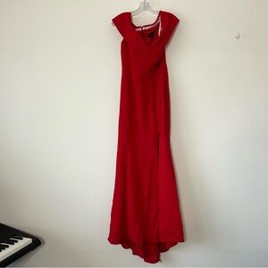 XSCAPE (10) Red Off the Shoulder Full Length Evening Gown